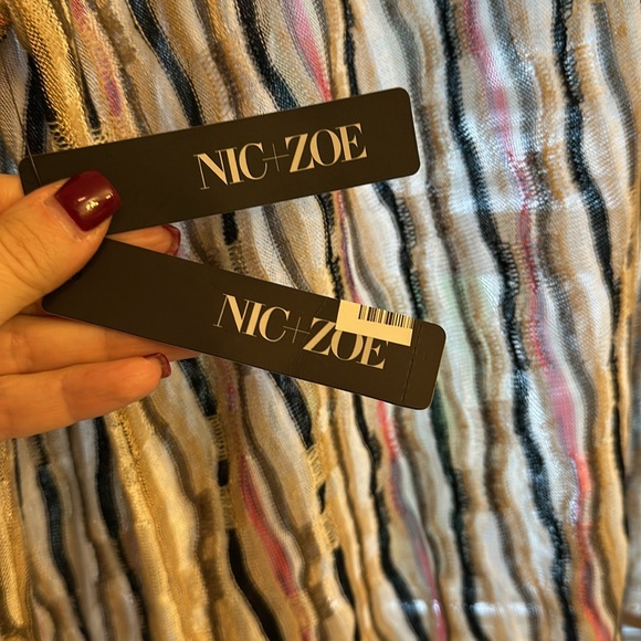 Nic+Zoe Open Front Cardigan Linen Blend Pink Black Sweater $138 NWT Large - Picture 5 of 13